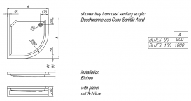 Душевой поддон четверть круга Kolpa San Blues 100x100 см акрил белый с панелью 901890