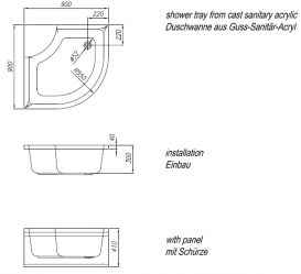 Душовий піддон чверть кола Kolpa San Dixie 90x90 см акрил білий 790070