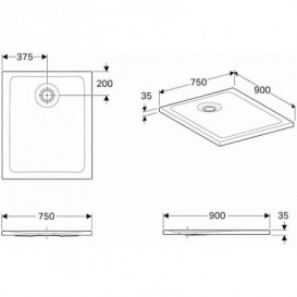 Душовий піддон Koło Nemea 90х75 см акрил білий 550.562.00.1