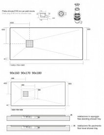 Душевой поддон мраморный Kerasan H3 170х90 см антрацит 706154