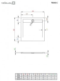 Душевой поддон Radaway Teos C 90х90 литьевой мрамор цемент HTC9090-74