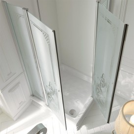 Душовий куточок Kerasan Retro DX / SX 80х80 см профіль золото прозоре скло з декором 9159N1