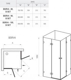 Душовий куточок квадратний Ravak Brilliant BSRV4-90 профіль хром скло transparent 1UV77A00Z1