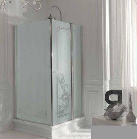 Душевой уголок левосторонний Kerasan Retro SX 100х100 см профиль бронза матовое стекло с декором 9150P3