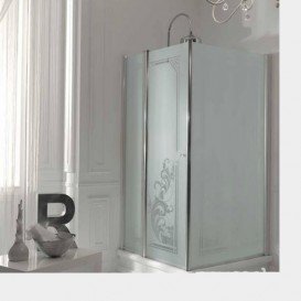 Душовий куточок правобічний Kerasan Retro DX 100х100 см профіль золото матове скло з декором 9149P1