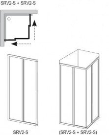 Душовий куточок прямокутний розсувний Ravak SRV2-S + SRV2-S - 80 S чотирьохелементний з кутовим входом металл сатин / скло прозоре 14V40U02Z1