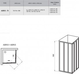 Душевой уголок прямоугольный раздвижной Ravak ASRV3 + ASRV3-75 шестиэлементный с угловым входом профиль сатин/стекло прозрачное 15V30U02Z1