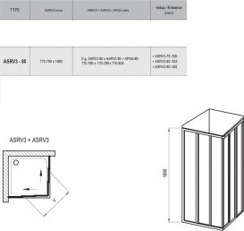 Душевой уголок прямоугольный раздвижной Ravak ASRV3 + ASRV3-80 шестиэлементный с угловым входом профиль сатин/стекло grape 15V40U02ZG