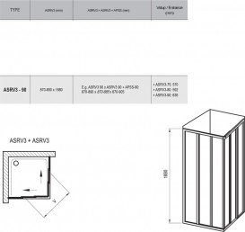 Душовий куточок прямокутний розсувний Ravak ASRV3 + ASRV3-90 шестиелементна з кутовим входом профіль сатин/полістирол pearl 15V70U0211