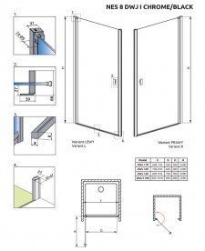 Душові двері Radaway Nes 8 Black DWJ I 70 правосторонні чорний/прозоре скло 10076070-54-01R