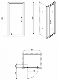 Двері душова Kolo Geo типу pivot 80 см прозоре скло профіль срібний 560.115.00.3