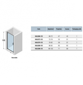 Дверь душевая Novellini Kali G 86-92x195h профиль серебро прозрачное стекло KALIG86-1B