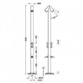 Двойной душ для сада или бассейна Tres Public Spaces нержавеющая сталь 13499502