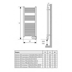 Електрична сушка для рушників Atlantic 2012 1240х400х100 мм 500 Вт сталь білий 850308