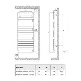 Электрический полотенцесушитель Atlantic Adelis 1374х556х118мм 750 Вт сталь антрацит 2241PS