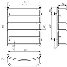 Електрична сушарка для рушників Deffi Аквамікс П6 500х600 ліве підключення EF16 чорний D.AM.60.50.6.E.B.L.5