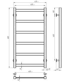 Електрична сушарка для рушників Deffi Avast П6 400х800 ліве підключення WD04 білий B.AV.80.40.6.E.W.L.4
