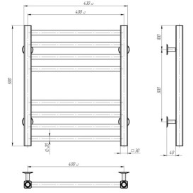 Електрична сушарка для рушників Deffi Lima П8 400х500 праве підключення JD04 чорний A.LI.50.40.8.E.B.R.2