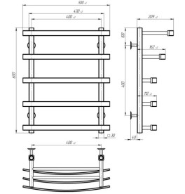 Електрична сушарка для рушників Deffi Lotos П5 400х600 праве підключення JD04 хром A.LO.60.40.5.E.C.R.2