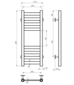 Електрична сушарка для рушників Deffi Magnus П8 200х600 правильне підключення JD04 чорний A.MA.60.20.8.E.B.R.2