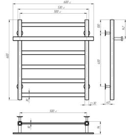 Электрический полотенцесушитель Deffi Nicolе П6 500х600 левое подключение JD04 черный A.NI.60.50.6.E.B.L.2