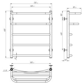 Електрична сушарка для рушників Deffi Готель П5 500х600 ліве підключення JD03 чорний C.OD.60.50.5.E.B.L.1