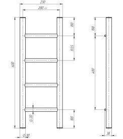 Електрична сушарка для рушників Deffi Оріон П4 200х600 ліве підключення JD03 чорний C.OR.60.20.4.E.B.L.1
