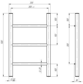 Электрический полотенцесушитель Deffi Орион П3 300х500 левое подключение черный C.OR.50.30.3.E.B.L.5