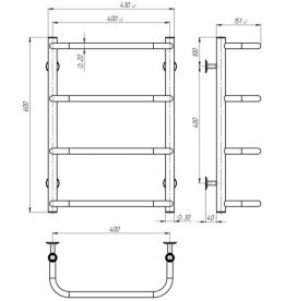 Електрична сушарка для рушників Deffi Стандарт П4 400х600 правильне підключення JD03 хром C.SS.60.40.4.E.C.R.1