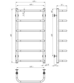 Електрична сушарка для рушників Deffi Стандарт П6 400х800 праве підключення JD03 чорний C.SS.80.40.6.E.B.R.1
