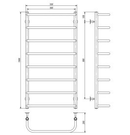 Електрична сушарка для рушників Deffi Стандарт П8 500х1000 праве підключення хром C.SS.100.50.8.E.C.R.5