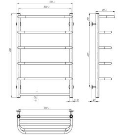 Електрична сушарка для рушників Deffi Стандарт з полицею П6 500х800 праве підключення WD03 білий C.SP.80.50.6.E.W.R.3