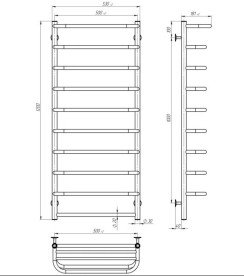 Електрична сушарка для рушників Deffi Стандарт із полицею П10 500х1200 праве підключення JD03 чорний C.SP.120.50.10.E.B.R.1