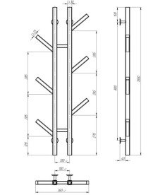 Електросушарка для рушників Deffi Sakura П6 100х1000 E ліве підключення JD04 чорний A.SR.100.10.6.E.B.L.2