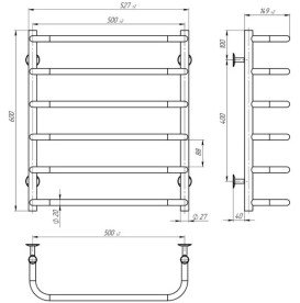 Електрична сушарка для рушників Deffi Стандарт П6 500х600 праве підключення EF16 чорний D.SS.60.50.6.E.B.R.5