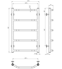 Електрична сушарка для рушників Deffi Трапеція П5 400х700 праве підключення JD03 хром C.TR.70.40.5.E.C.R.1