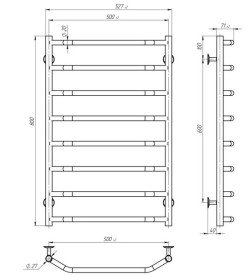 Электрический полотенцесушитель Deffi Трапеция П7 500х800 правое подключение JD03 белый C.TR.80.50.7.E.W.R.3
