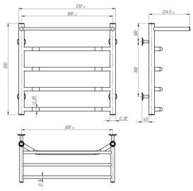 Электрический полотенцесушитель Deffi Трапеция с полкой П5 500х500 левое подключение черный C.TP.50.50.5.E.B.L.5
