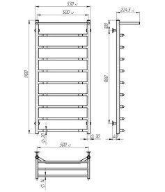 Електрична сушарка для рушників Deffi Трапеція з полицею П10 500х1100 праве підключення WD03 білий C.TP.110.50.10.E.W.R.3