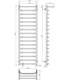 Електрична сушарка для рушників Deffi Трапеція з полицею П16 500х1700 праве підключення JD03 чорний C.TP.170.50.16.E.B.R.1