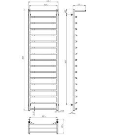 Електрична сушарка для рушників Deffi Трапеція з полицею П17 500х1800 праве підключення JD03 чорний C.TP.180.50.17.E.B.R.1
