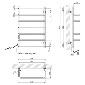 Электрический полотенцесушитель Kroner KRP Stil STL-EL80x50-7 55х80 см нержавеющая сталь CV036344