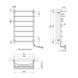 Электрический полотенцесушитель Kroner ДКД9050-7ER 50х90 см нержавеющая сталь хром CV019613