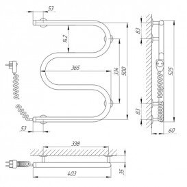 Електричний полотенцесушитель Laris Змійовик 25 РС3 Е 400x500 мм лівий 73207104