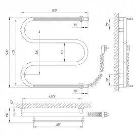 Электрический полотенцесушитель Laris Зебра Змеевик 25 ЧК3 Э 500x500 мм правый 75201038