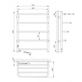 Електричний полотенцесушитель Laris Зебра Стандарт ЧК5 Е 500x660 мм лівий 75201039