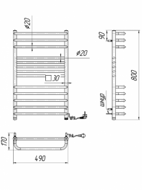 Електричний полотенцесушитель Mario Гера-Люкс-I 800х500 мм 4820111354689