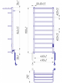 Електричний полотенцесушитель MARIO Люксор-I 1100x500/290 TR K полірована сталь 4820111356881