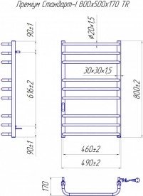 Электрический полотенцесушитель Mario Премиум Стандарт-I TR 800x500/170 правое подключение 4820111355792