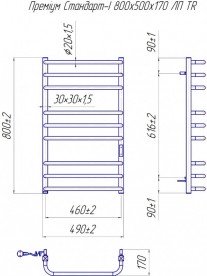 Електричний полотенцесушитель Mario Преміум Стандарт-I TR 800x500/170 ліве підключення 4820111356133